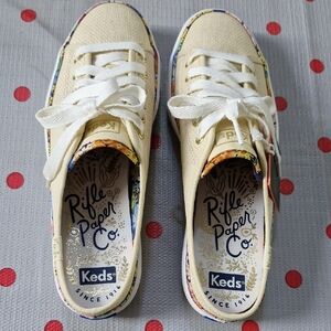 Keds Cream Kids Sneakers with Floral Accents